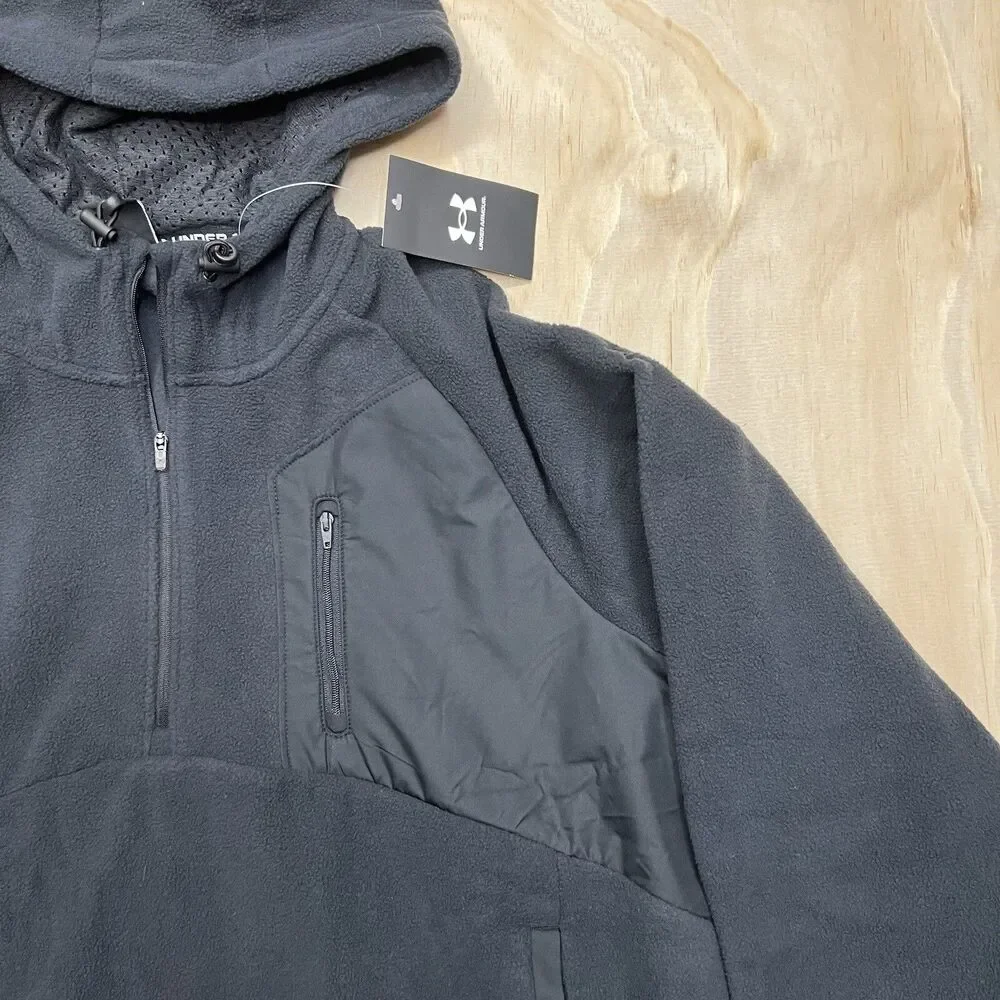 NEW Under Armour Hoodie Mens Fleece Microfleece Pullover LG Black 1378981-001